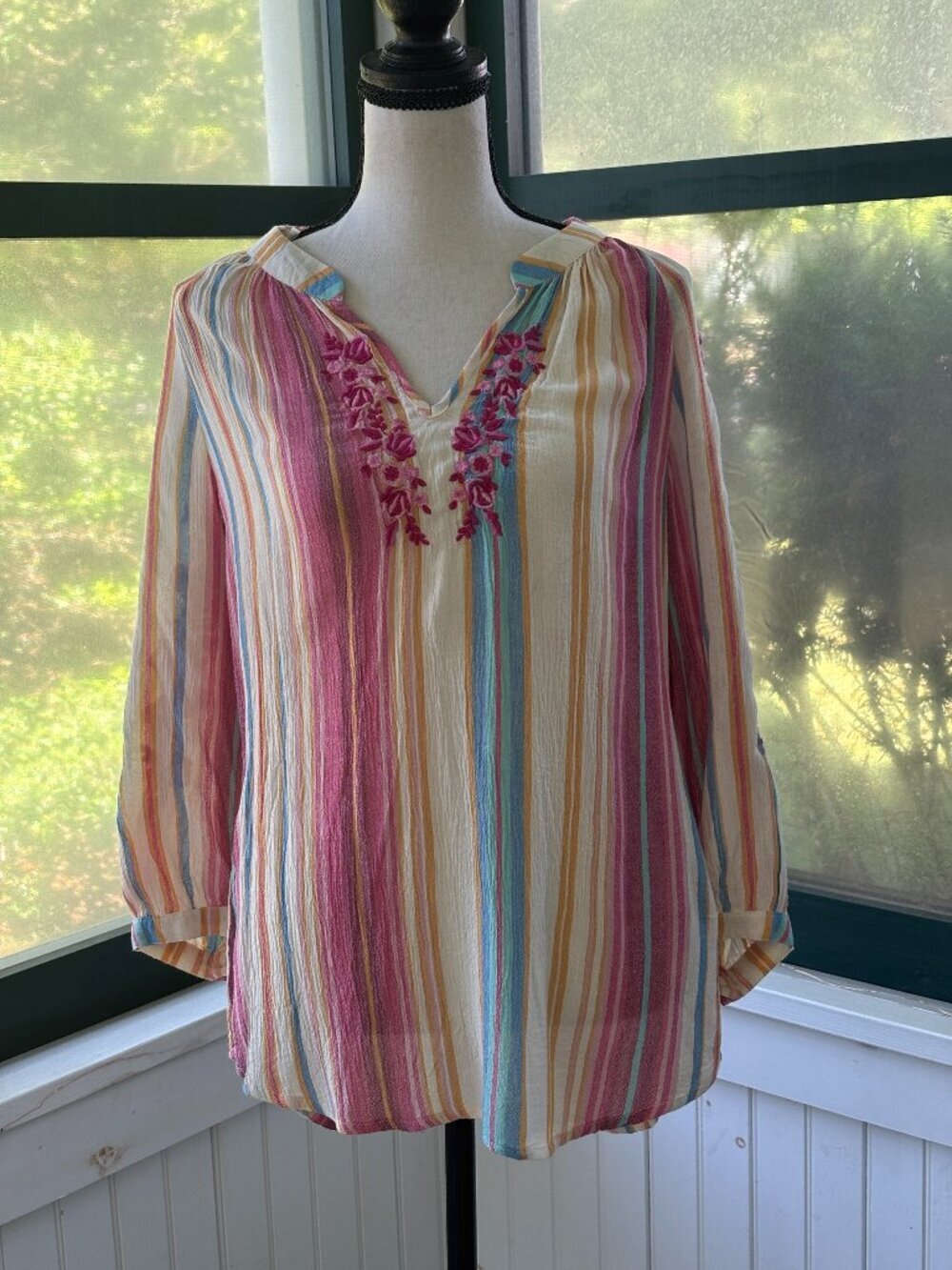 Kut from the Kloth Iona Embroidered Stripe Blouse | Size XS | New with Tags